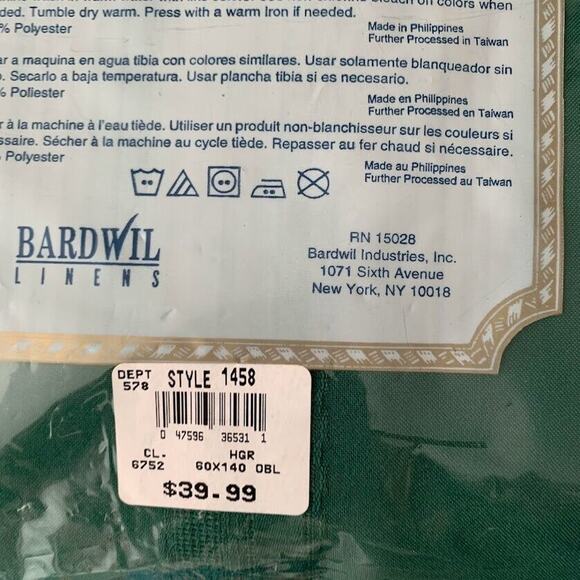 Bardwil Linens Tablecloth Satin Stripe Green Stain Release 60" x 140" Oblong - Picture 5 of 5